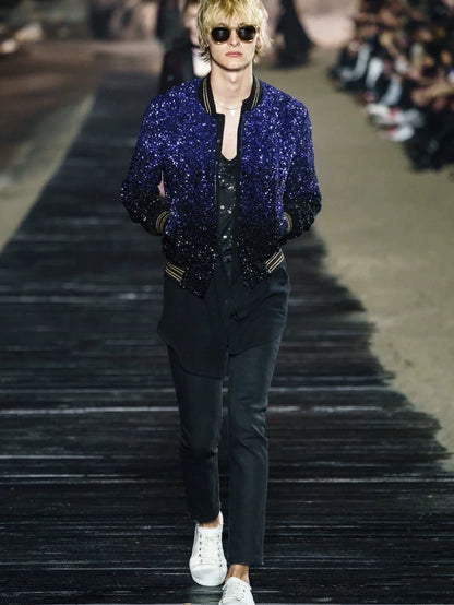 Saint Laurent Blue Black Sequin Jacket