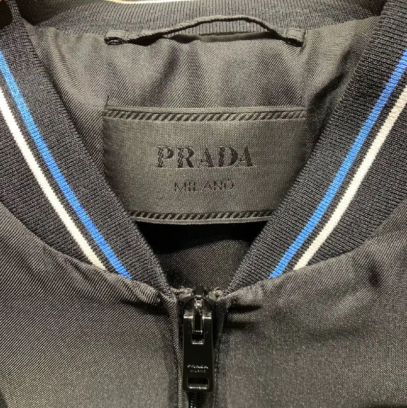 Prada Black Men's Jacket with Blue Stripes