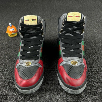 GUCCI Screener High-Top Sneakers in Gray and Red 0079