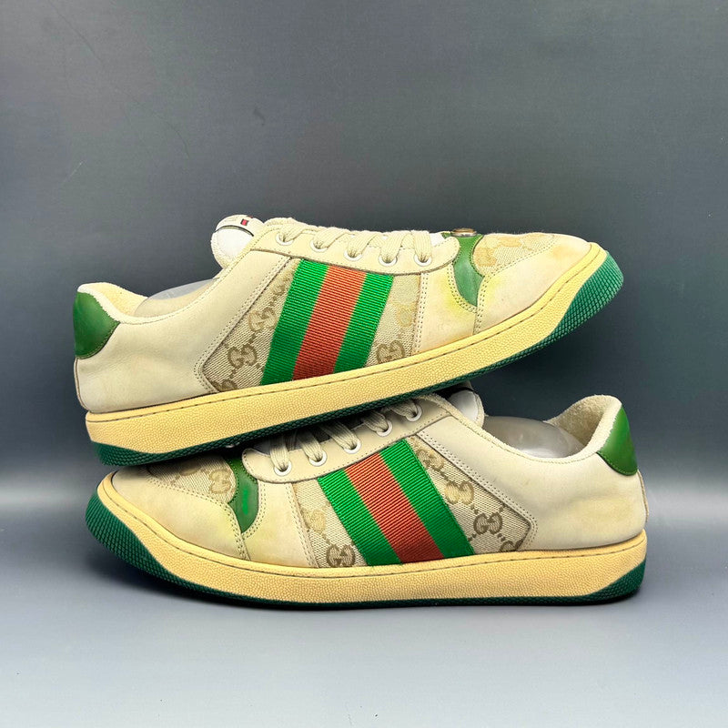 Gucci Screener Dirty Sneakers in Green Leather 0079