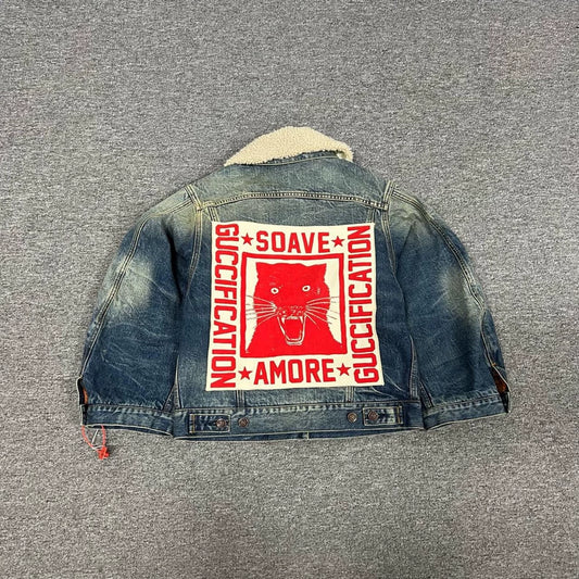 Gucci Denim Jacket with Leopard Fur Collar