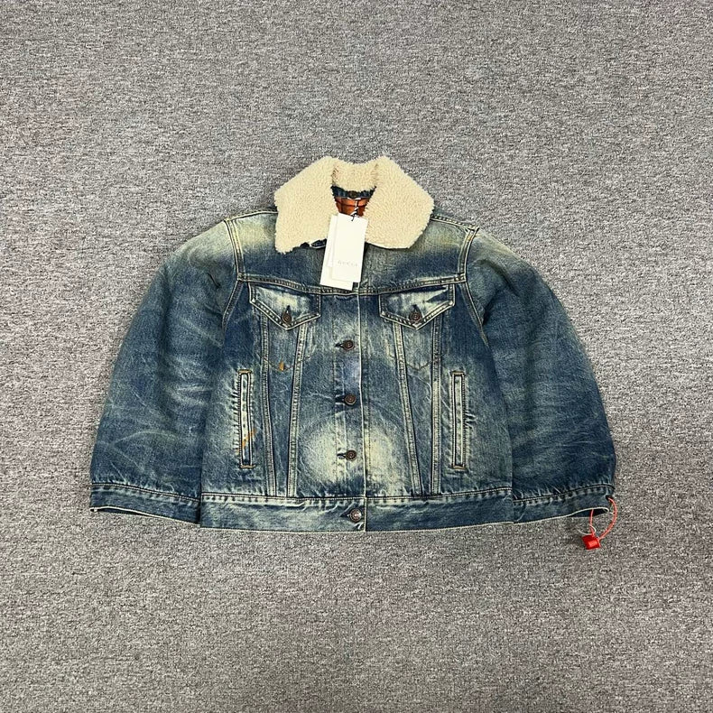Gucci Denim Jacket with Leopard Fur Collar