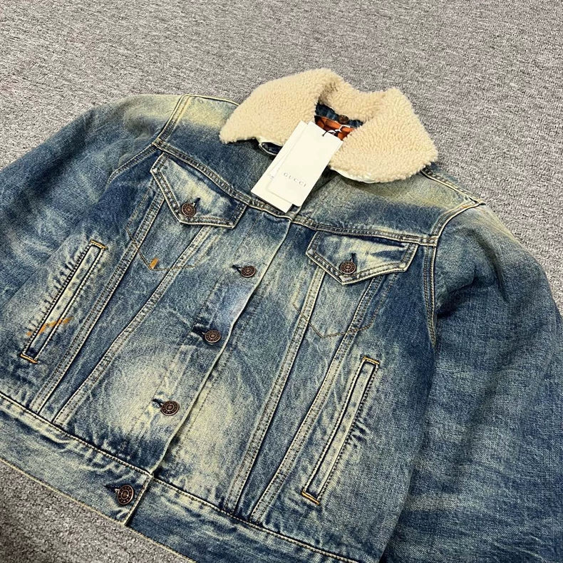 Gucci Denim Jacket with Leopard Fur Collar