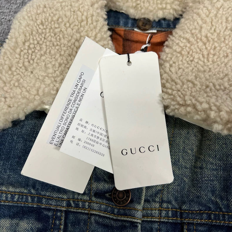 Gucci Denim Jacket with Leopard Fur Collar