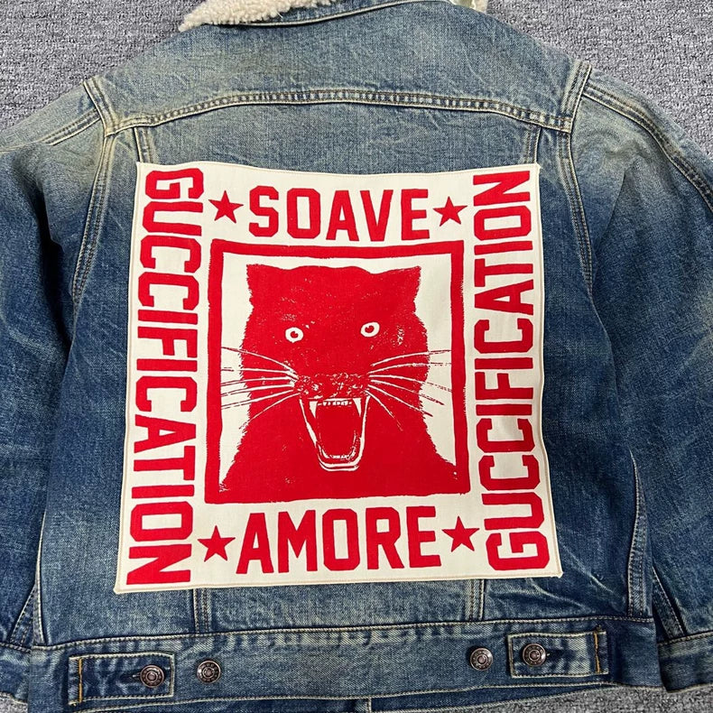 Gucci Denim Jacket with Leopard Fur Collar