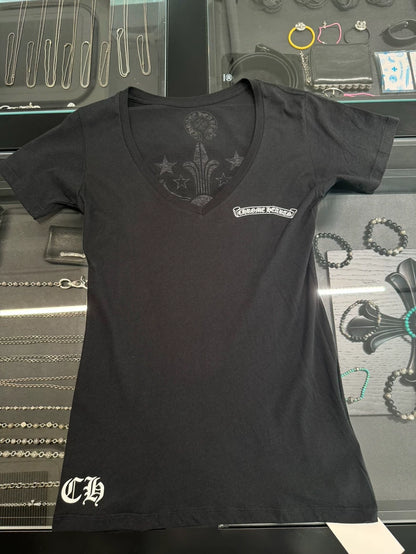 Chrome Hearts Black V-Neck Short Sleeve Tee-yf