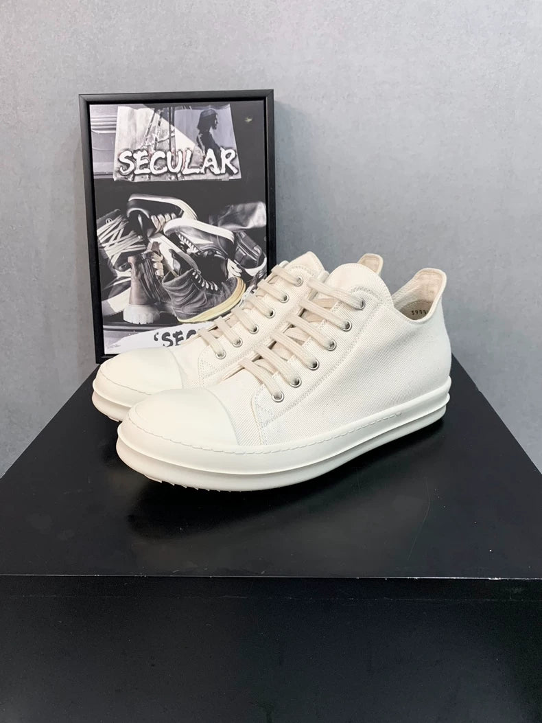 Rick Owens Low-Top White Canvas Sneakers-yf
