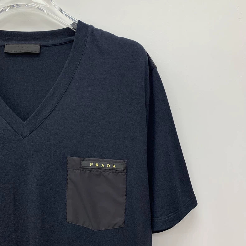 Prada Black Logo V-Neck T-Shirt