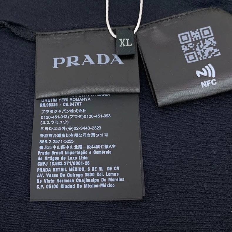 Prada Black Logo V-Neck T-Shirt