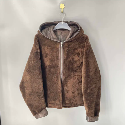 Rick Owens Brown Shearling Zip-Up Jacket 0089