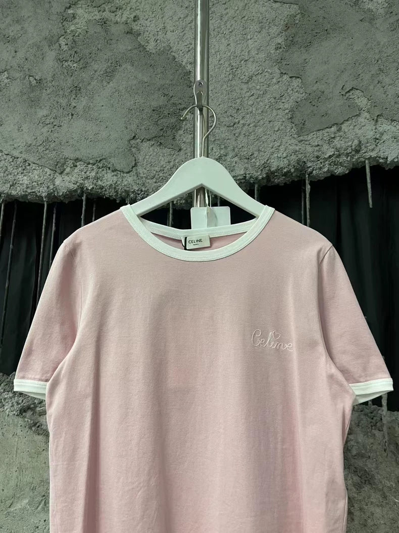 Celine Embroidered Logo Short Sleeve T-shirt