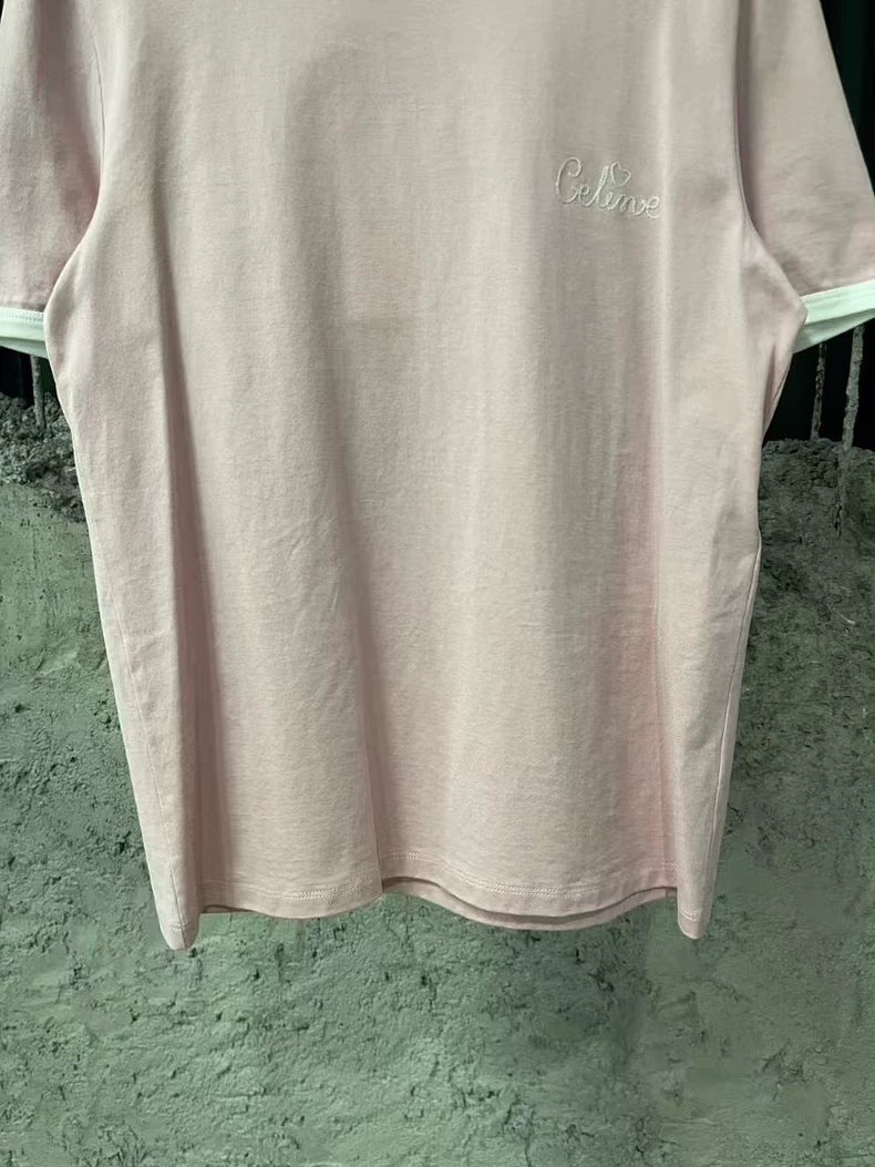 Celine Embroidered Logo Short Sleeve T-shirt