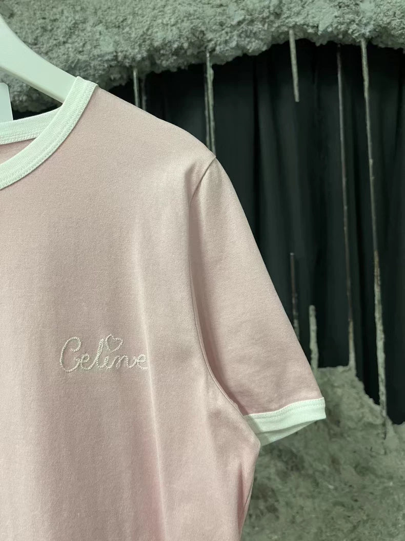 Celine Embroidered Logo Short Sleeve T-shirt