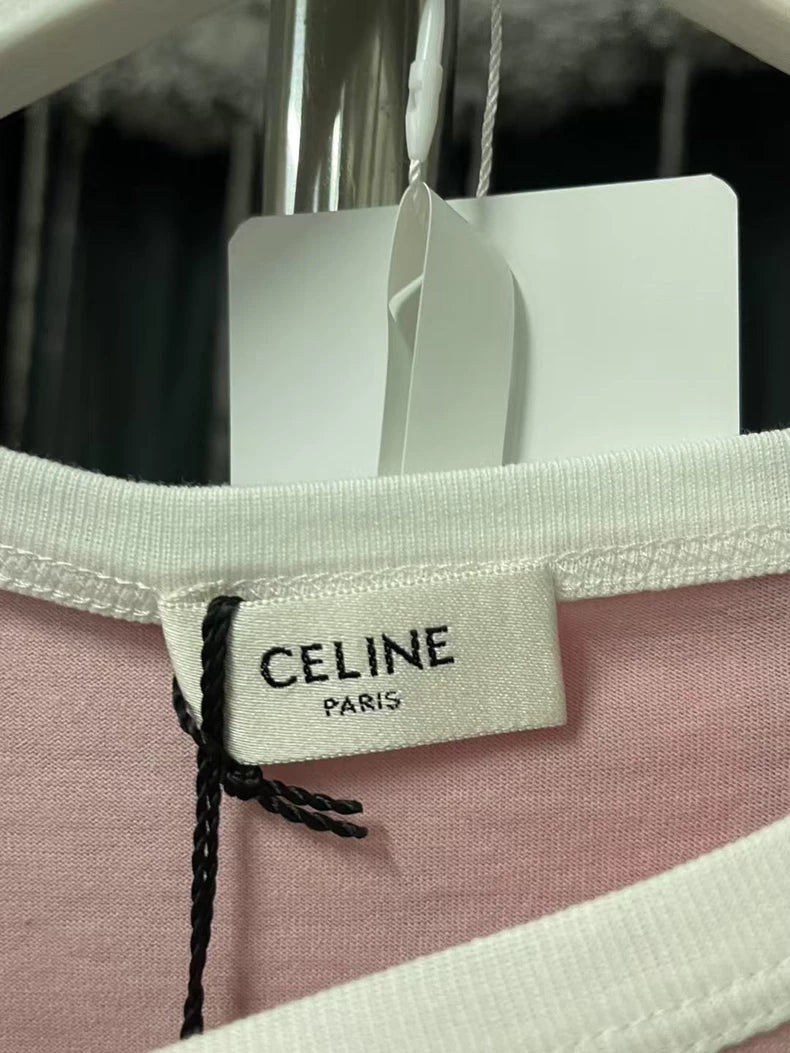 Celine Embroidered Logo Short Sleeve T-shirt