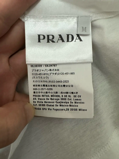 Prada Men's White Embroidered Logo T-Shirt