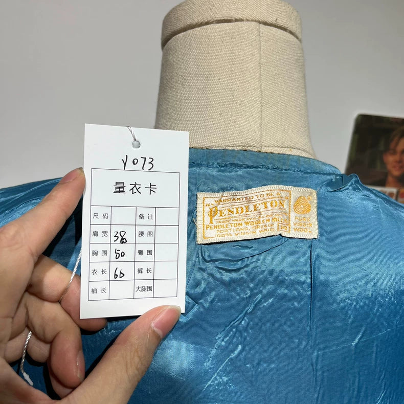 Vintage Blue Plaid Sleeveless Wool Vest