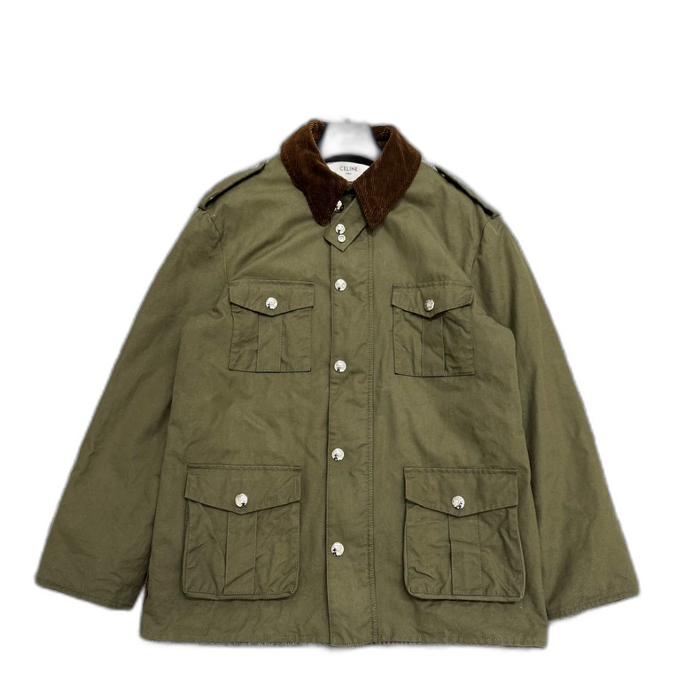 Celine Corduroy Military Shirt Green-zp