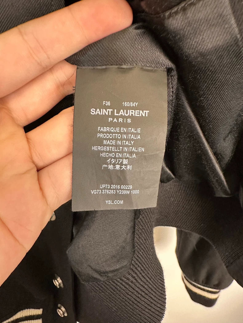 Saint Laurent Black Button-Up Baseball Jacket