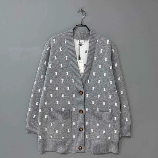 Burberry Gray Logo Wool Cardigan-yf