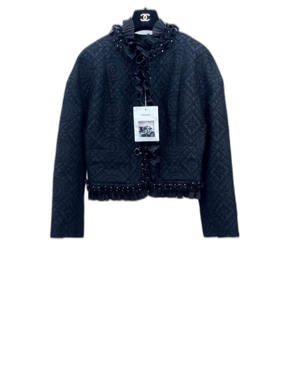 Black Ruffled Velvet Jacket by Chanel