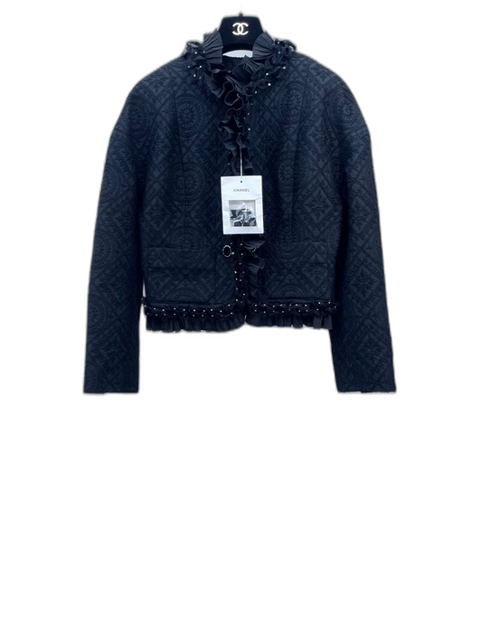 Black Ruffled Velvet Jacket by Chanel