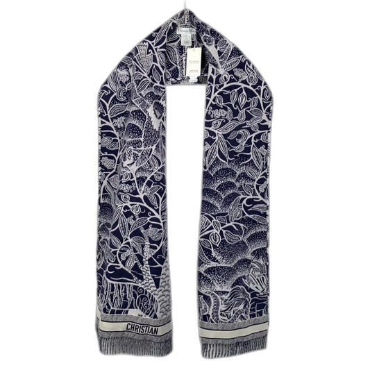 Christian Dior Blue Wool Printed Shawl