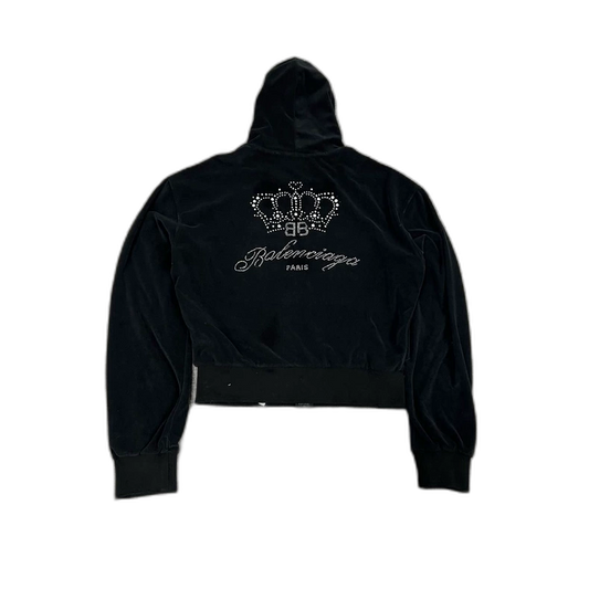 Balenciaga Black Velvet Crown Hooded Jacket