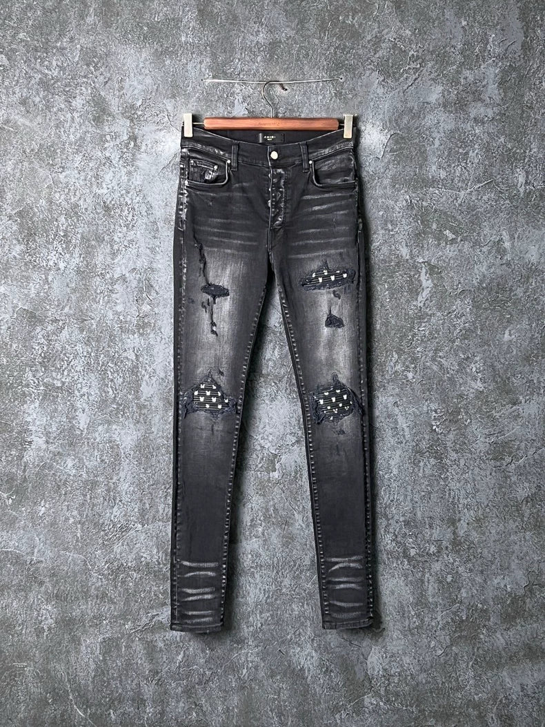 AMIRI Black Gray Distressed Denim Pants