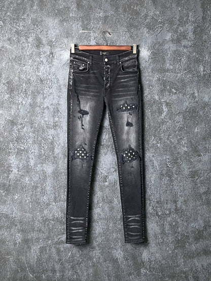 AMIRI Black Gray Distressed Denim Pants