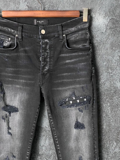 AMIRI Black Gray Distressed Denim Pants