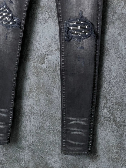 AMIRI Black Gray Distressed Denim Pants