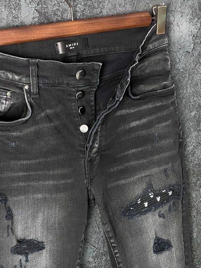 AMIRI Black Gray Distressed Denim Pants