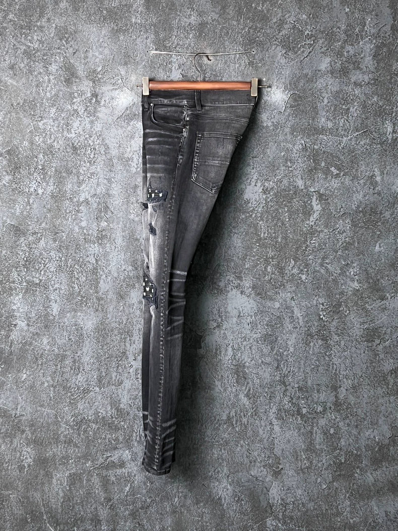 AMIRI Black Gray Distressed Denim Pants