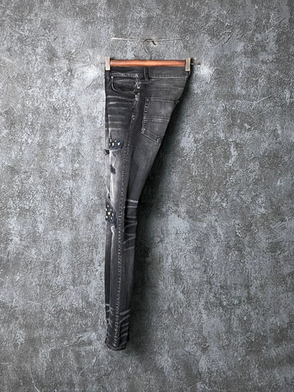 AMIRI Black Gray Distressed Denim Pants