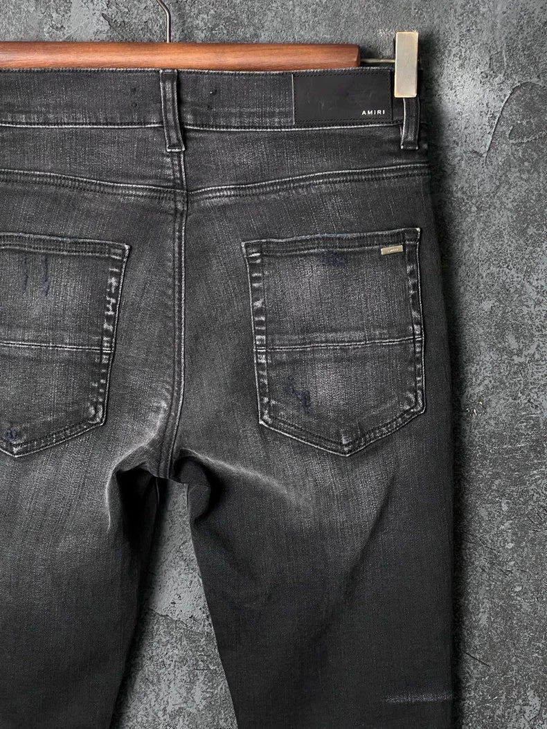 AMIRI Black Gray Distressed Denim Pants