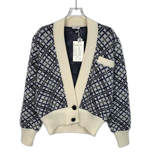 Saint Laurent Wool Knitted Cardigan in Checkered Design