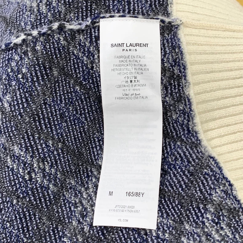 Saint Laurent Wool Knitted Cardigan in Checkered Design