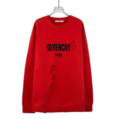 Givenchy Red Logo Print Distressed Long Sleeve Sweatshirt