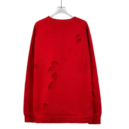 Givenchy Red Logo Print Distressed Long Sleeve Sweatshirt