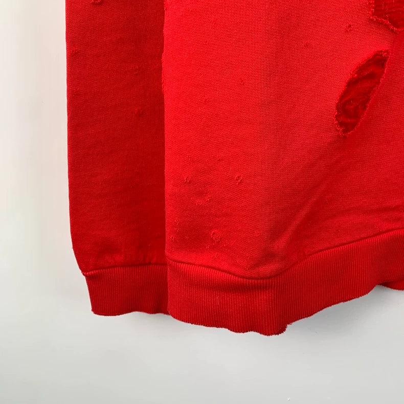 Givenchy Red Logo Print Distressed Long Sleeve Sweatshirt