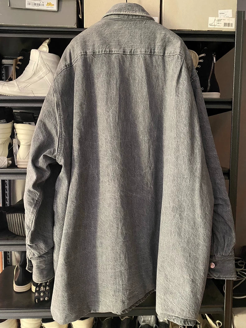 Raf Simons 21AW Washed Gray Cotton Shirt-yf