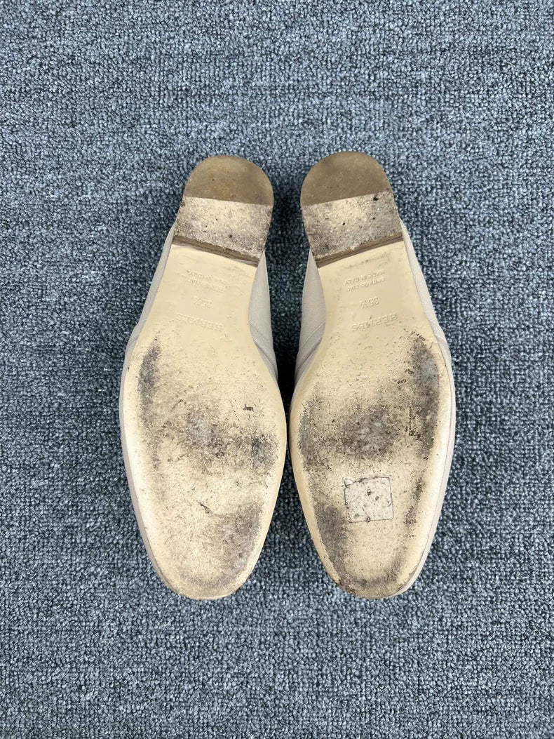 Hermes Beige Leather Mules with Gold Buckle-yf