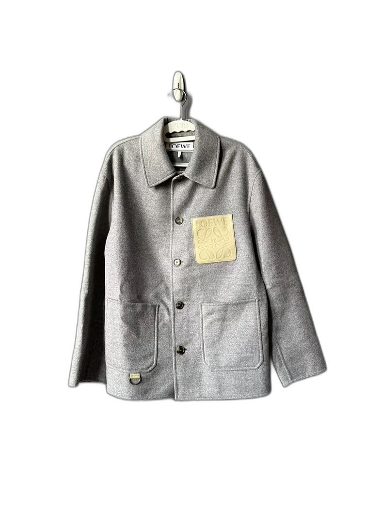 Loewe Gray Wool Jacket with Leather Tag