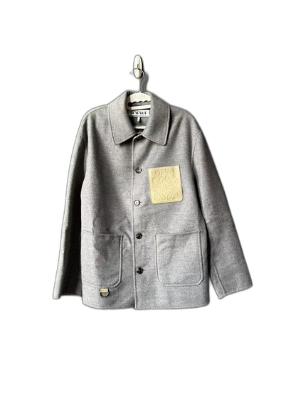 Loewe Gray Wool Jacket with Leather Tag