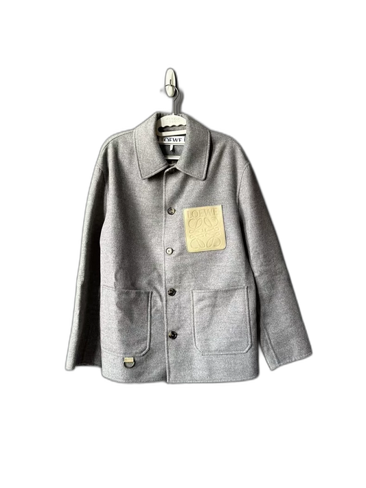Loewe Gray Wool Jacket with Leather Tag