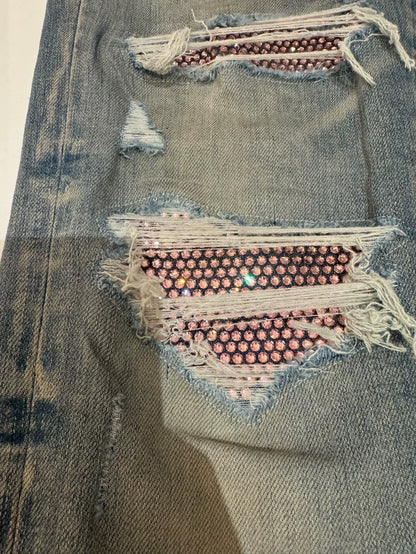 Amiri Pink Diamond Denim Pants Size 31