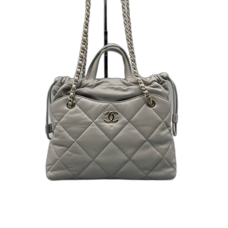 Chanel Grey Quilted Leather Tote Bag