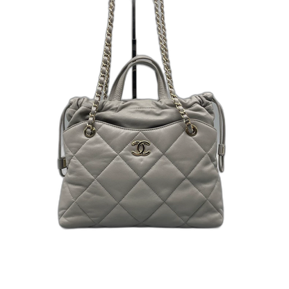 Chanel Grey Quilted Leather Tote Bag