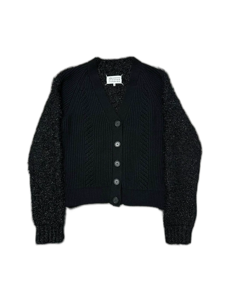 Black Wool Blend Cardigan with Sequins-zp