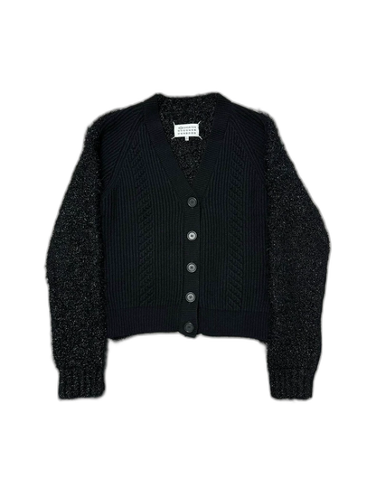 Black Wool Blend Cardigan with Sequins-zp